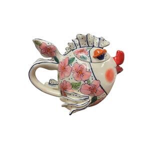 RARE Kissing Fish Teapot by DiAne – 2002 C.C. Whimsical Hand-Painted Stoneware